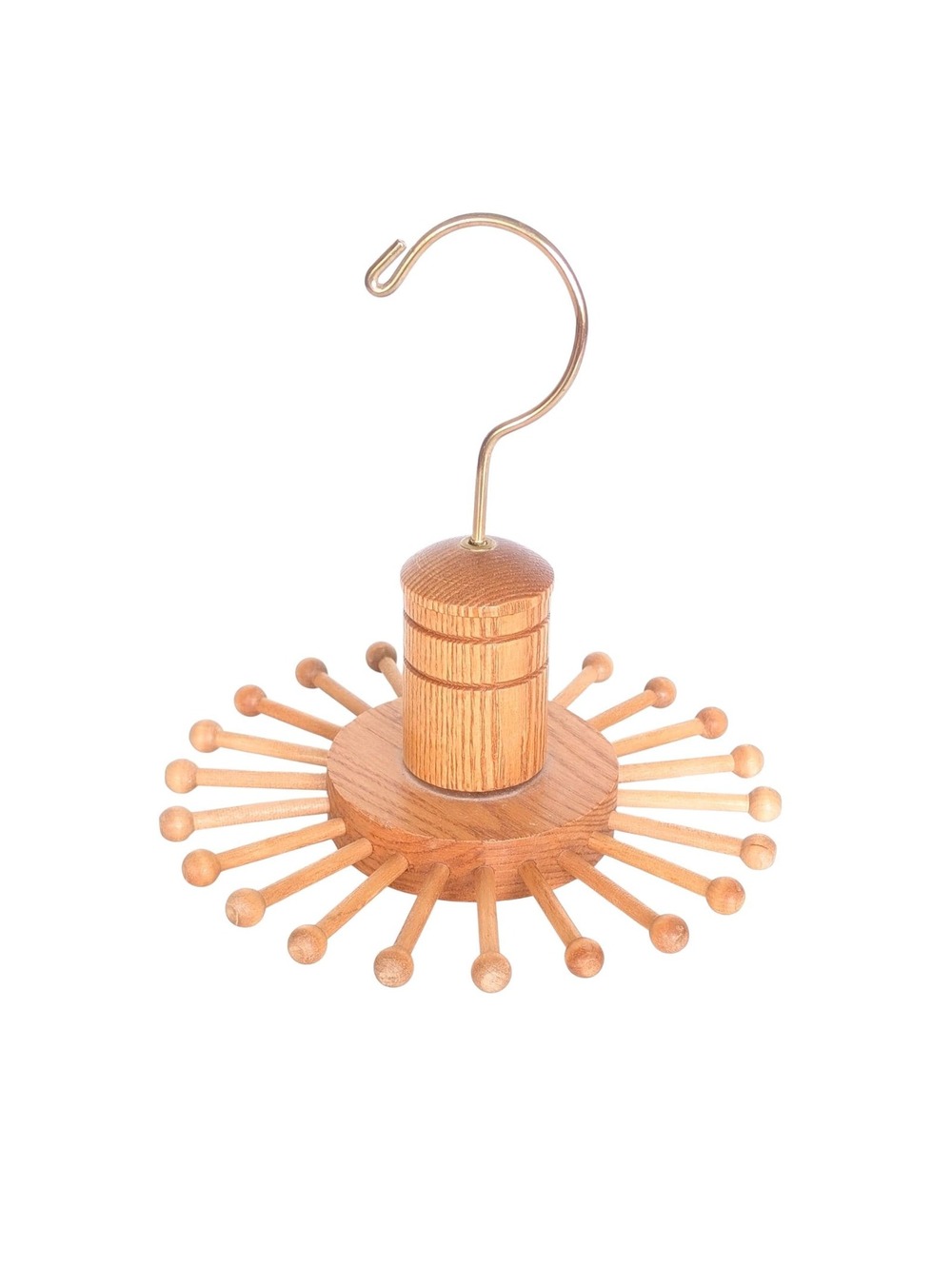 Vintage Wood & Brass Rotating Tie Rack - Hanging Necktie Holder